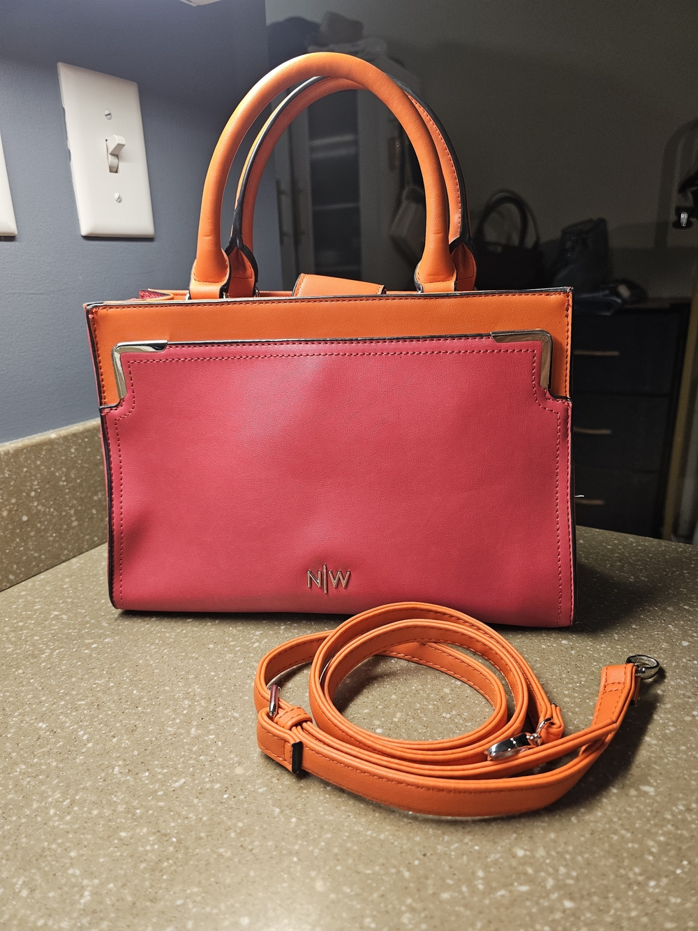 Nine West Pink and Orange Leather Top-Handle Satchel